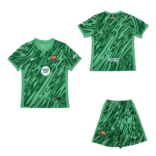 Barcelona Goalkeeper Green Kids Football Kit 24/25