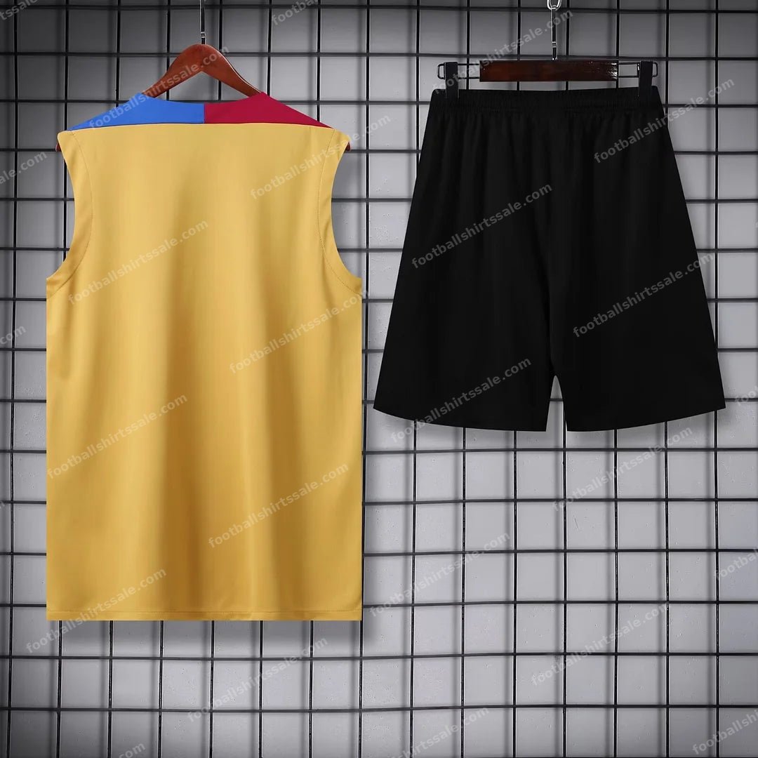 2024/2025 Barcelona pre-match training Glod Jersey+Shorts 1:1 Thai Quality - Detail 1