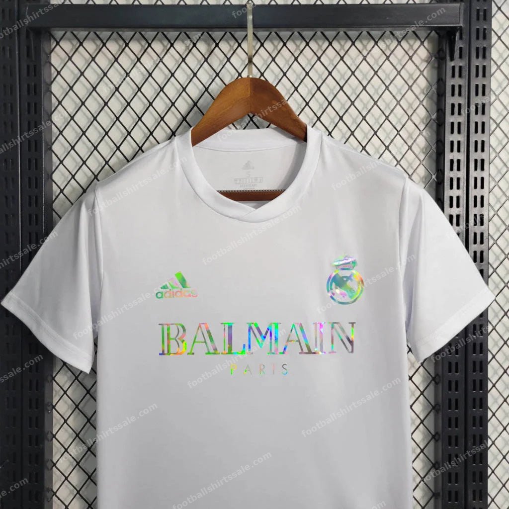 2023/2024 Real Madrid Reflective Balmain White Football Shirt - Detail 2