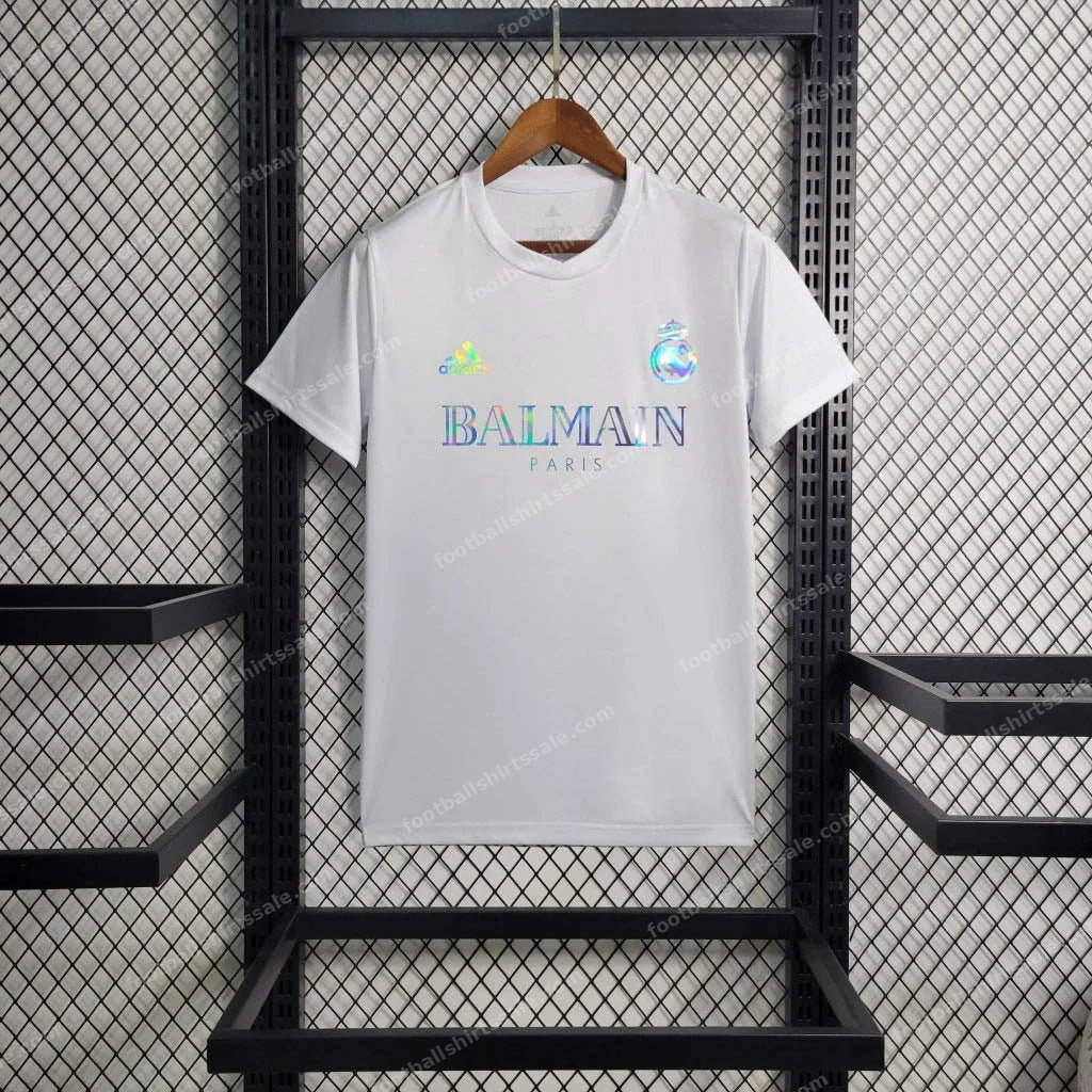 2023/2024 Real Madrid Reflective Balmain White Football Shirt