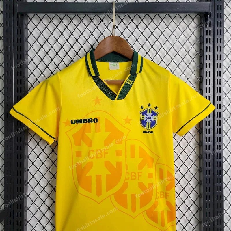 1994 Retro Kids Size Brazil Home Soccer Jersey - Detail 2