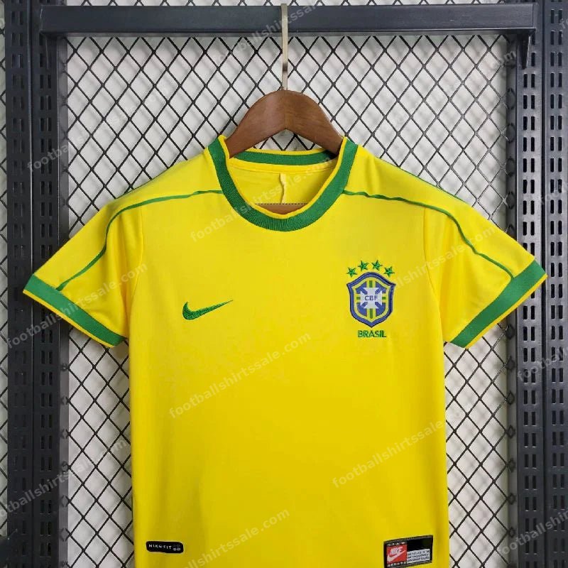 1998 Retro Kids Size Brazil Home Soccer Jersey - Detail 2