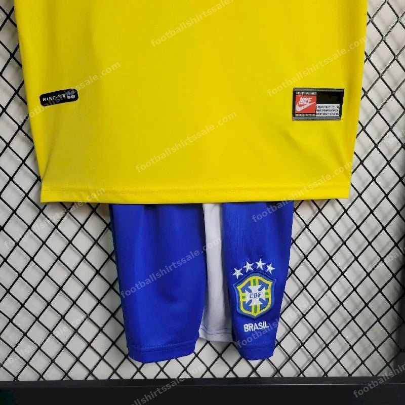 1998 Retro Kids Size Brazil Home Soccer Jersey - Detail 4