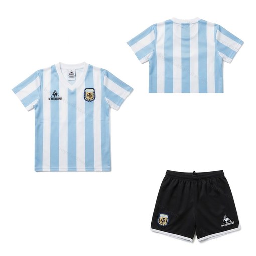 Argentina Retro Home National Team Kids Football Kit 1986 Front and Back View