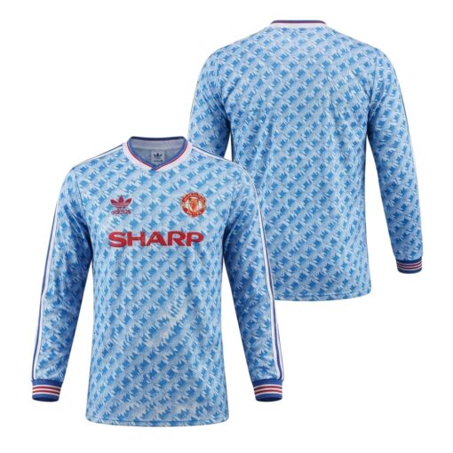 Manchester United Retro Away Long Sleeve Football Shirt 90/92 Front and Back View