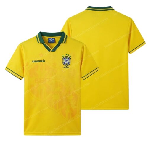 Brazil Retro Home Football Shirt 1994 Front and Back View