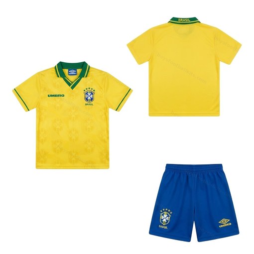 Brazil Retro Home Kids Football Kit 1994 Front and Back View