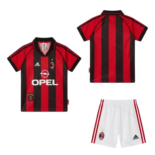 AC Milan Retro Home Kids Football Kit 98/99 Front and Back View