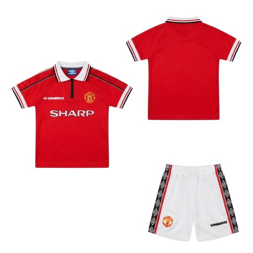 Manchester United Retro Home Kids Football Kit 98/99 Front and Back View