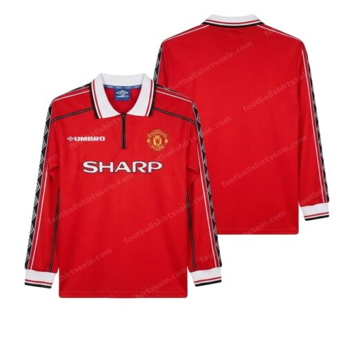 Manchester United Retro Home Long Sleeve Football Shirt 98/99 Front and Back View