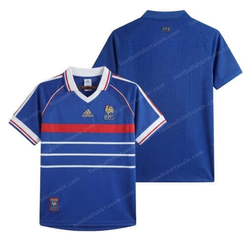 France Retro Home Football Shirt 1998 Front and Back View