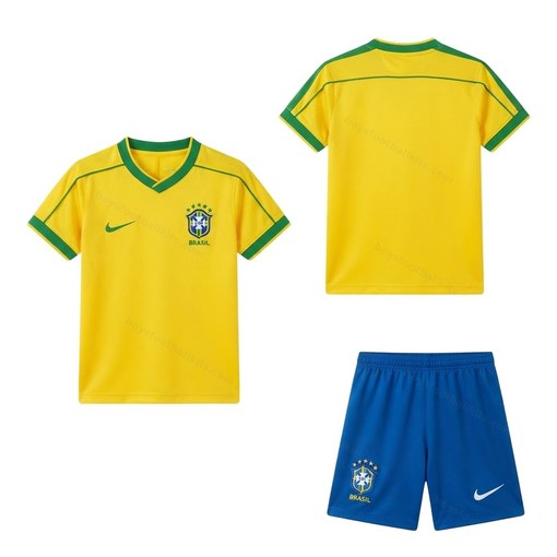 Brazil Retro Home Kids Football Kit 1998 Front and Back View