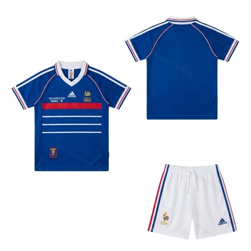 France Retro Home Kids Football Kit 1998 Front and Back View