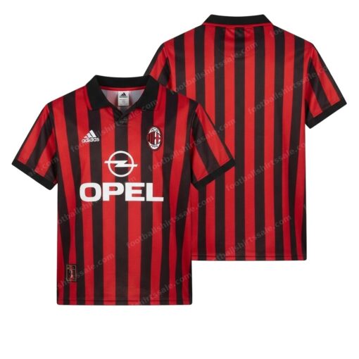 AC Milan Retro Home Football Shirt 99/00 Front and Back View