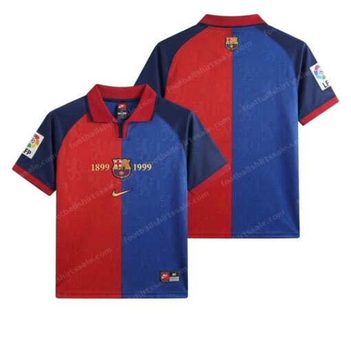 Barcelona Retro Home 100th Anniversary Version Football Shirt 99/00 Front and Back View