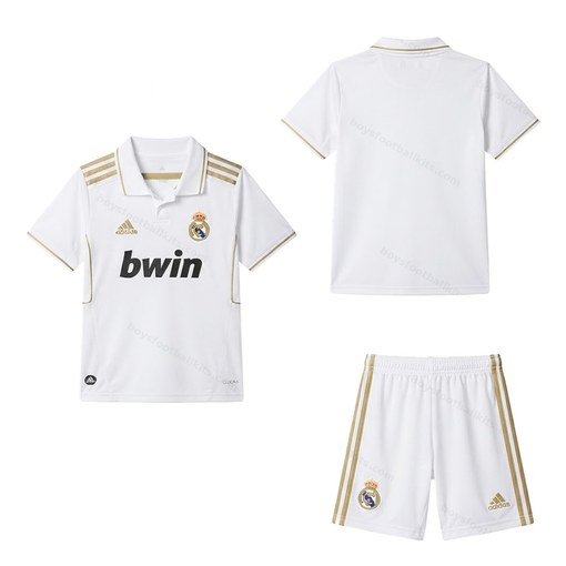 Real Madrid Retro Home Kids Football Kit 11/12 Front and Back View