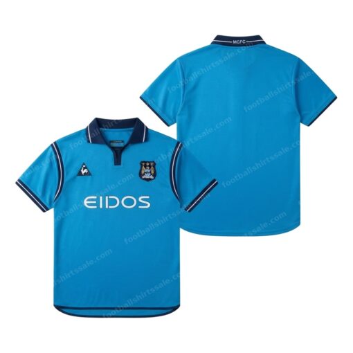 Manchester City Retro Home Football Shirt 01/02 Front and Back View