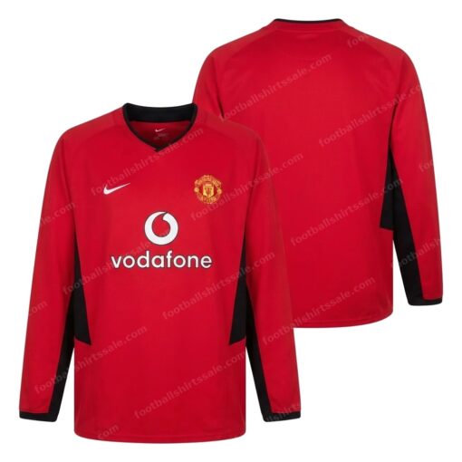Manchester United Retro Home Long Sleeve Football Shirt 02/04 Front and Back View