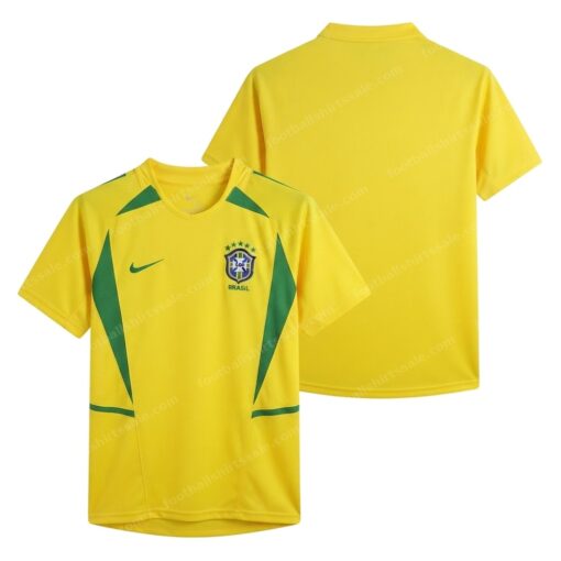 Brazil Retro Home Football Shirt 2002 Front and Back View