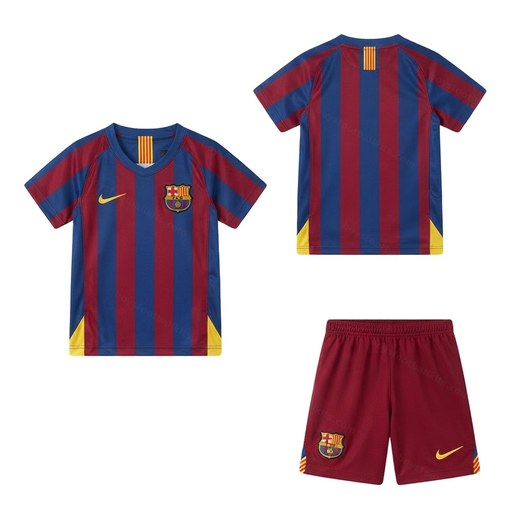 Barcelona Retro Home Kids Football Kit 05/06 Front and Back View