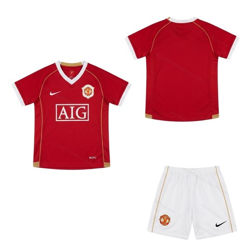 Manchester United Retro Home Kids Football Kit 06/07 Front and Back View