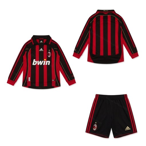 AC Milan Retro Home Long Sleeve Kids Football Kit 06/07 Front and Back View