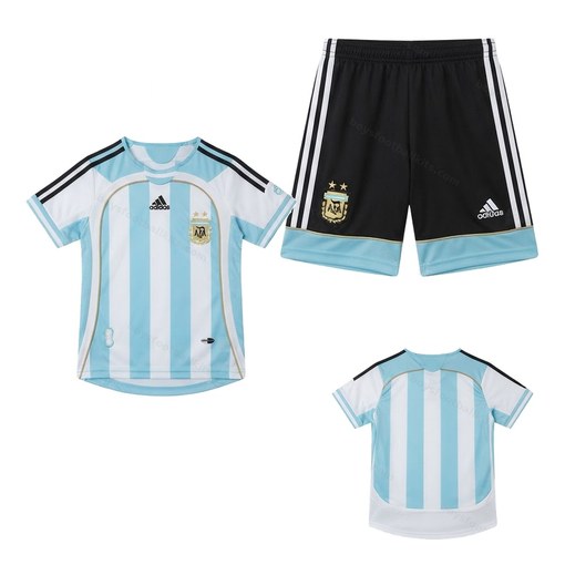 Argentina Retro Home Kids Football Kit 2006 Front and Back View