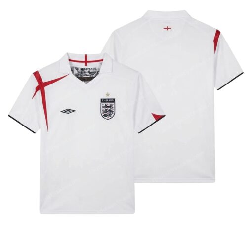 England Retro Home Football Shirt 2006 Front and Back View