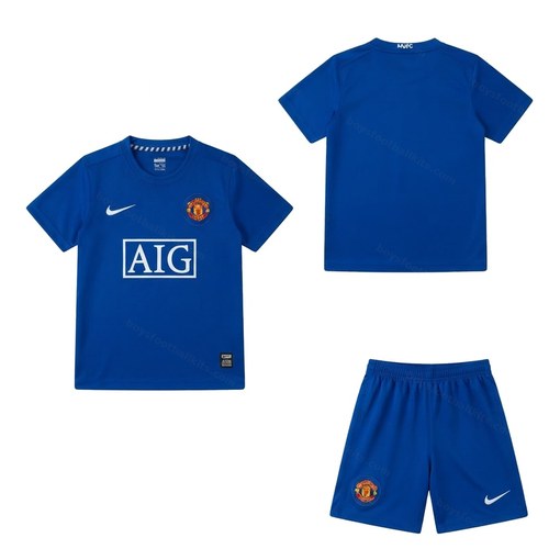 Manchester United Retro Away Kids Football Kit 07/08 Front and Back View