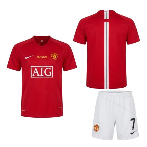 Manchester United Retro Home Kids Football Kit 07/08 Front and Back View