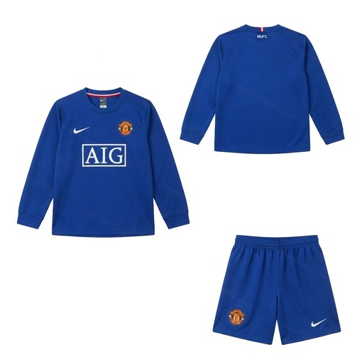Manchester United Retro Away Long Sleeve Kids Football Kit 07/08 Front and Back View