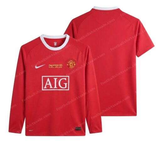 Manchester United Retro Home Long Sleeve Football Shirt 07/08 Front and Back View