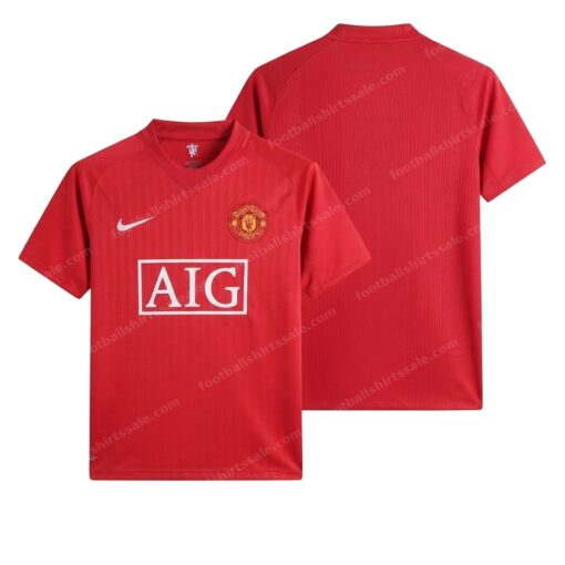Manchester United Retro Home Champions League Edition Football Shirt 07/08 Front and Back View