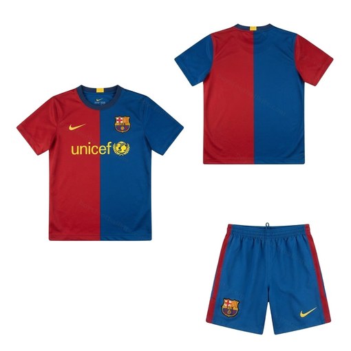 Barcelona Retro Home Kids Football Kit 08/09 Front and Back View