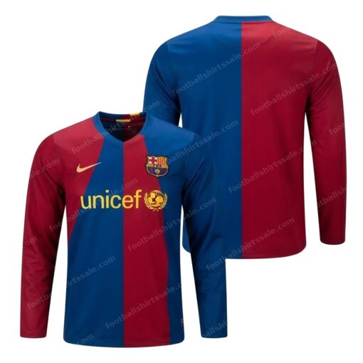 Barcelona Retro Home Champions League Long Sleeve Football Shirt 08/09 Front and Back View