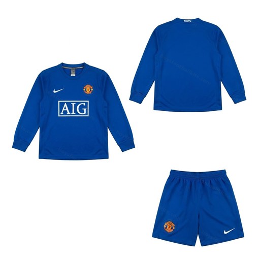 Manchester United Retro Third Long Sleeve Kids Football Kit 08/09 Front and Back View