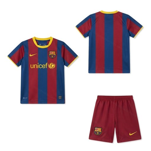 Barcelona Retro Home Kids Football Kit 10/11 Front and Back View