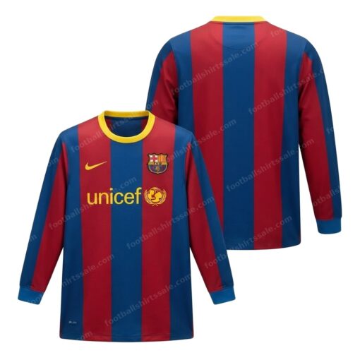 Barcelona Retro Home Long Sleeve Football Shirt 10/11 Front and Back View