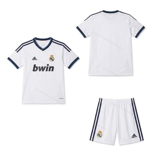 Real Madrid Retro Home Kids Football Kit 12/13 Front and Back View