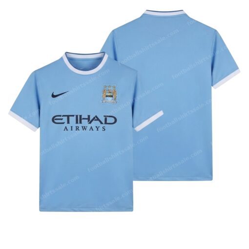 Manchester City Retro Home Football Shirt 13/14 Front and Back View
