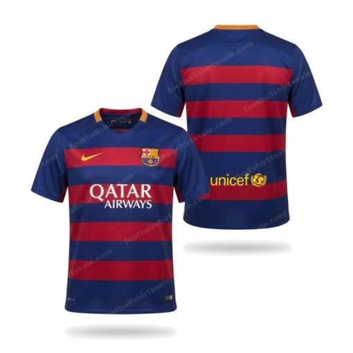 Barcelona Retro Home Football Shirt 15/16 Front and Back View