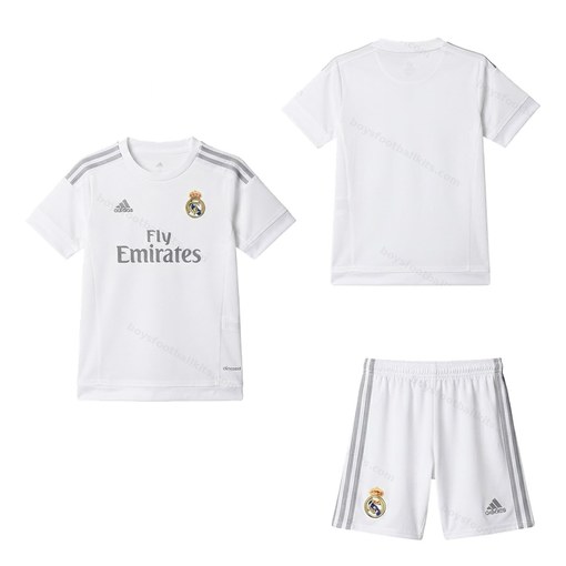 Real Madrid Retro Home Kids Football Kit 15/16 Front and Back View
