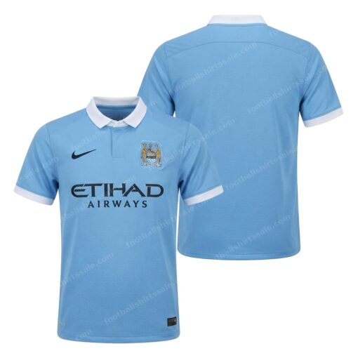 Manchester City Retro Home Football Shirt 15/16 Front and Back View