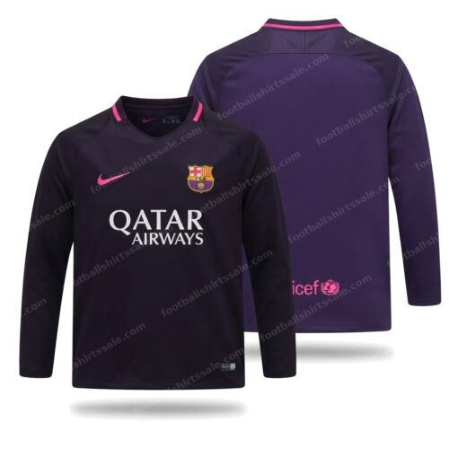 Barcelona Retro Away Long Sleeve Football Shirt 16/17 Front and Back View