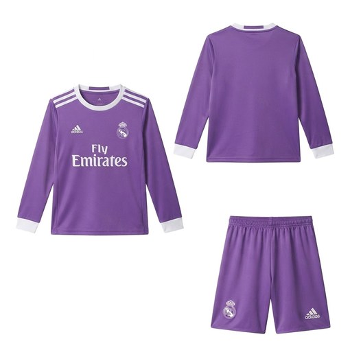 Real Madrid Retro Away Long Sleeve Kids Football Kit 16/17 Front and Back View