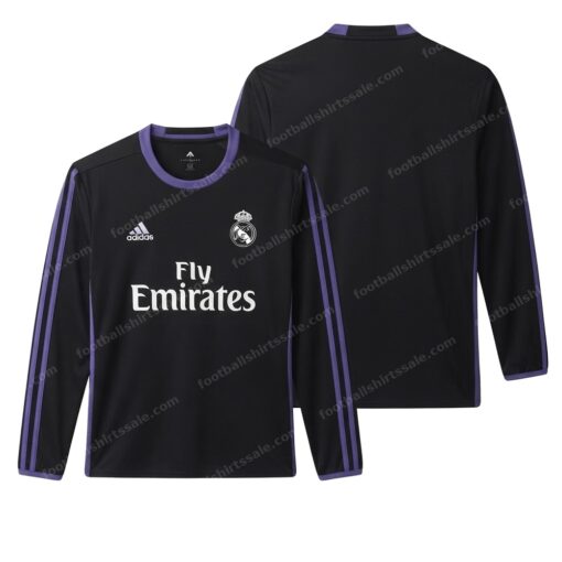 Real Madrid Retro Third Long Sleeve Football Shirt 16/17 Front and Back View