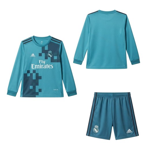 Real Madrid Retro Third Long Sleeve Kids Football Kit 17/18 Front and Back View
