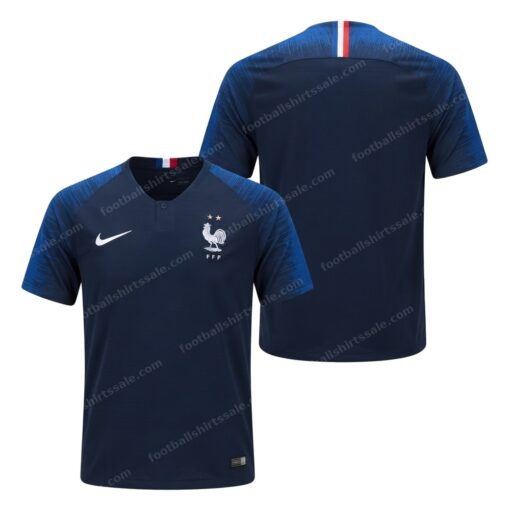 France Home World Cup Football Shirt 2018 Front and Back View
