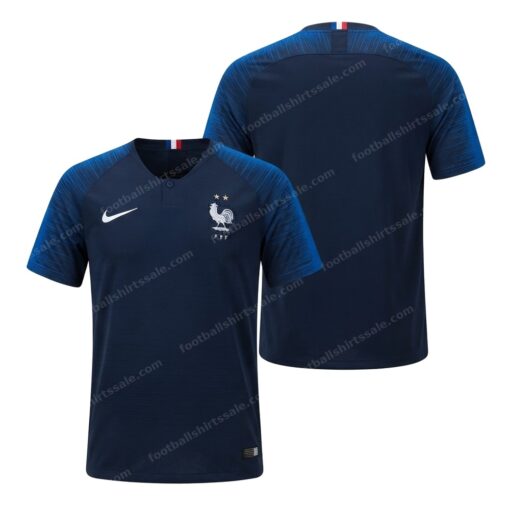 France Home World Cup Winners 2 Stars Football Shirt 2018 Front and Back View