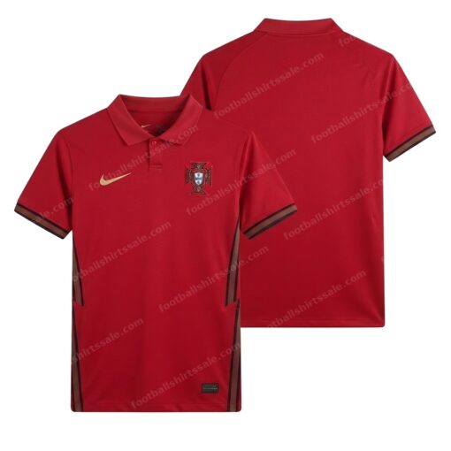 Portugal Home Red Football Shirt 2020 Front and Back View